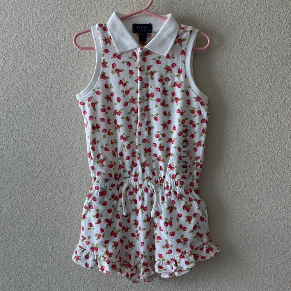 Girl’s Polo Ralph Lauren Strawberry Print Romper, 4/4T
